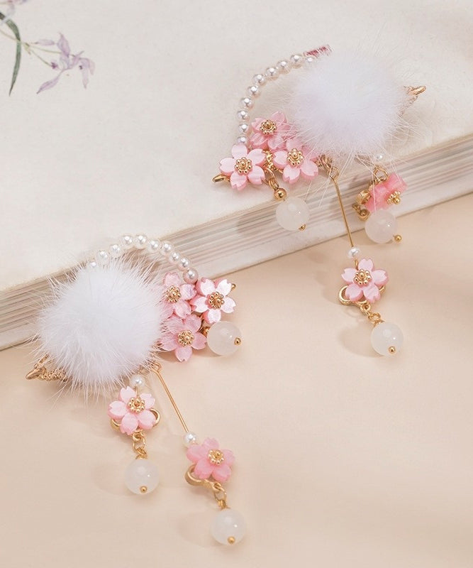Belle épingle à cheveux en vison florale à pompon pour filles, couleur cuivre, perle - Urbann-Vibe