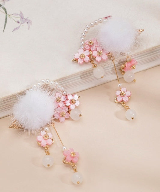Belle épingle à cheveux en vison florale à pompon pour filles, couleur cuivre, perle - Urbann-Vibe
