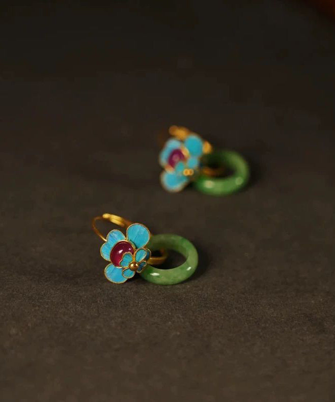 Magnifiques boucles d'oreilles créoles en argent sterling vert surdoré et émail de jade - Urbann-Vibe