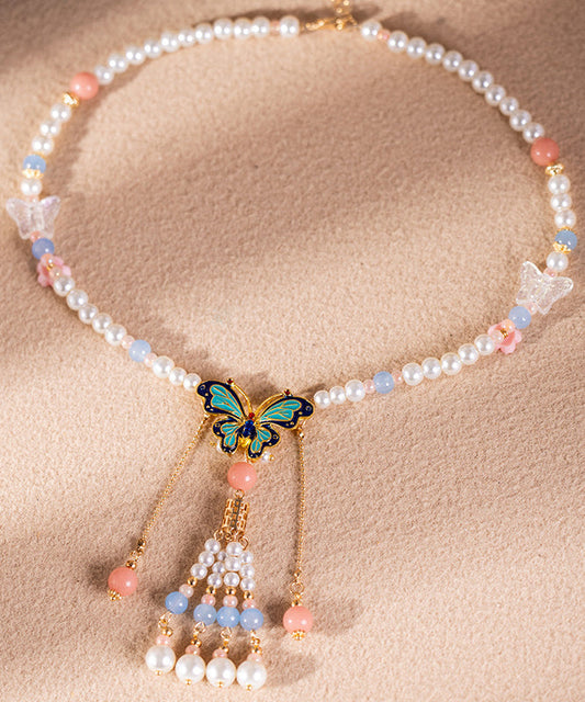 Magnifique collier pendentif multicolore en alliage de perles et résine émaillée colorée pour enfants, avec pompon floral - Urbann-Vibe
