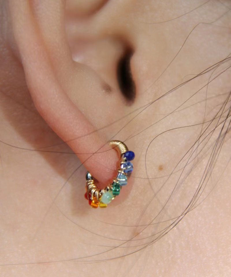 Magnifiques boucles d'oreilles créoles en alliage de perles de verre arc-en-ciel - Urbann-Vibe