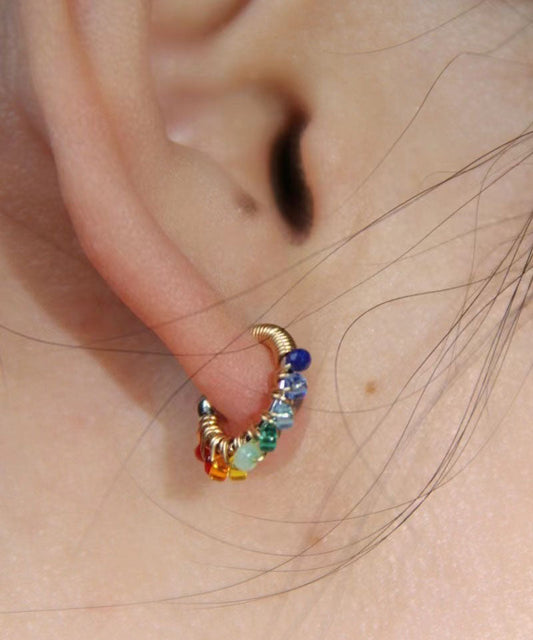 Magnifiques boucles d'oreilles créoles en alliage de perles de verre arc-en-ciel - Urbann-Vibe
