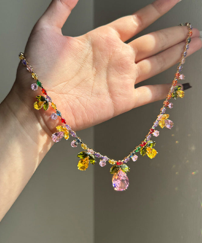 Magnifique collier avec pendentif en forme de goutte d'eau florale en alliage de zircon arc-en-ciel - Urbann-Vibe