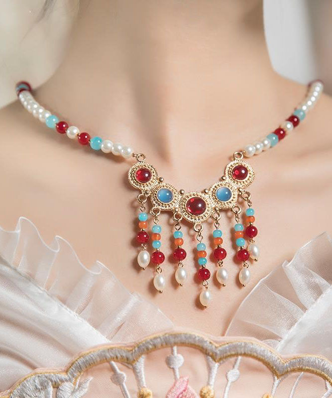 Magnifique collier avec pendentif en alliage de cuivre arc-en-ciel et perles de verre émaillées colorées en résine - Urbann-Vibe