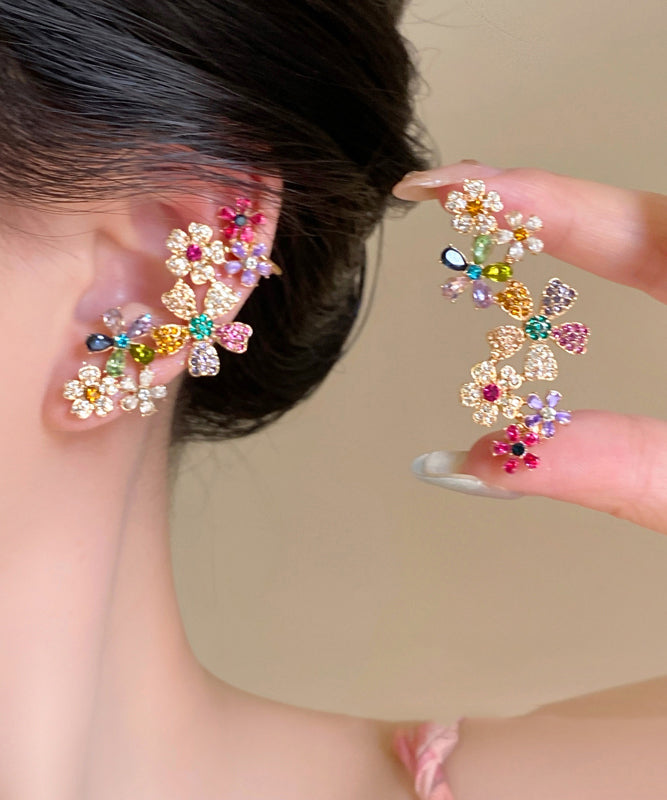 Magnifiques boucles d'oreilles à tige florales en alliage de cuivre et cristal de zircon arc-en-ciel - Urbann-Vibe