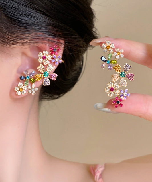 Magnifiques boucles d'oreilles à tige florales en alliage de cuivre et cristal de zircon arc-en-ciel - Urbann-Vibe