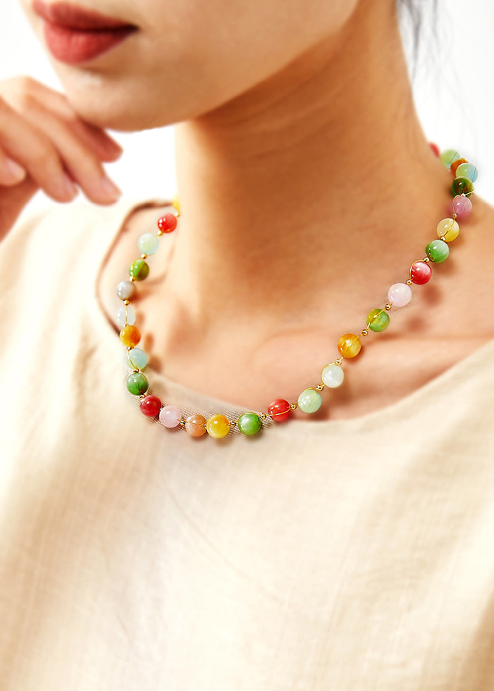 Magnifique collier de princesse en jade arc-en-ciel - Urbann-Vibe