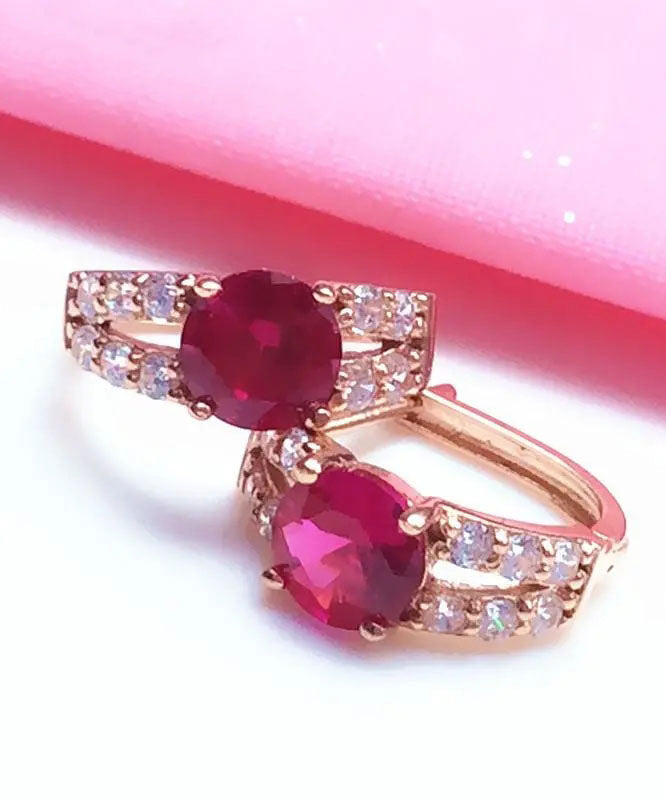 Magnifiques boucles d'oreilles créoles en alliage rose incrustées de pierres précieuses et de zircons - Urbann-Vibe