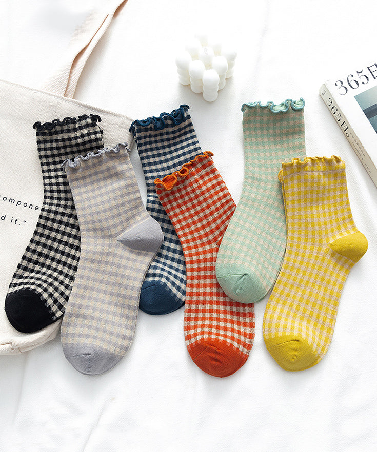 Belles chaussettes à volants en coton à carreaux - Urbann-Vibe
