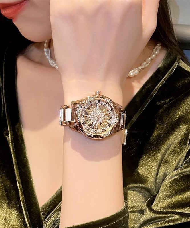 Belle montre creuse en acier inoxydable avec zircon - Urbann-Vibe