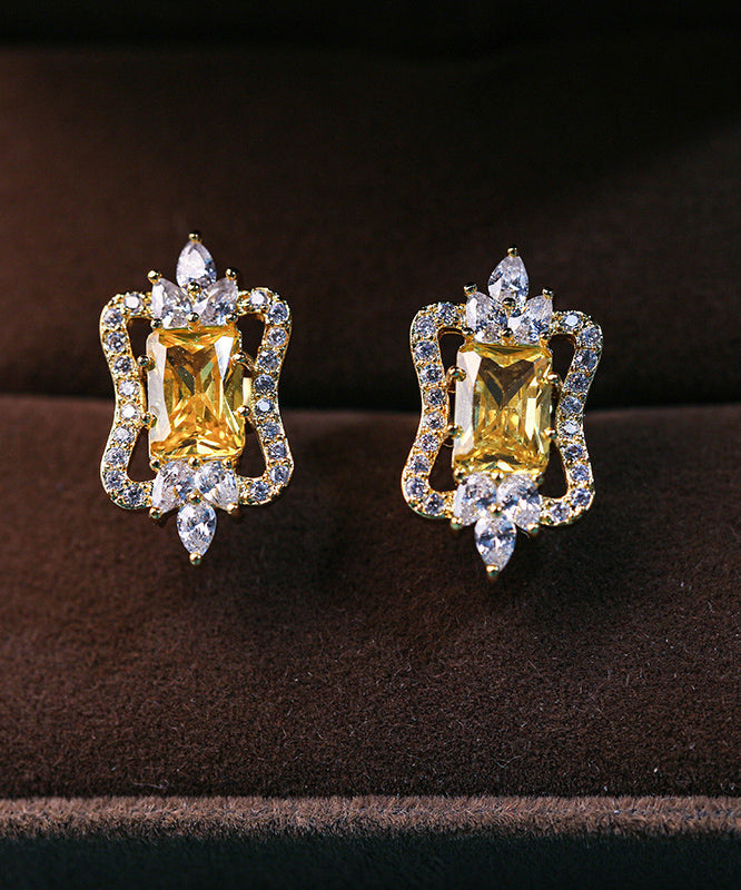 Magnifiques boucles d'oreilles à tige en argent sterling jaune avec zircons surdorés - Urbann-Vibe