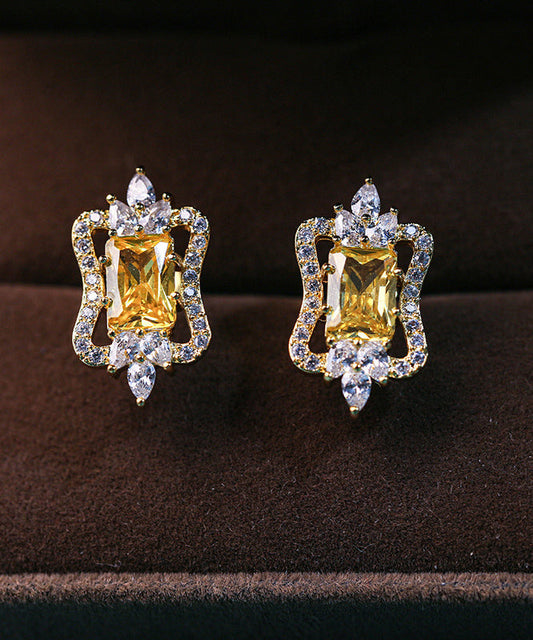 Magnifiques boucles d'oreilles à tige en argent sterling jaune avec zircons surdorés - Urbann-Vibe