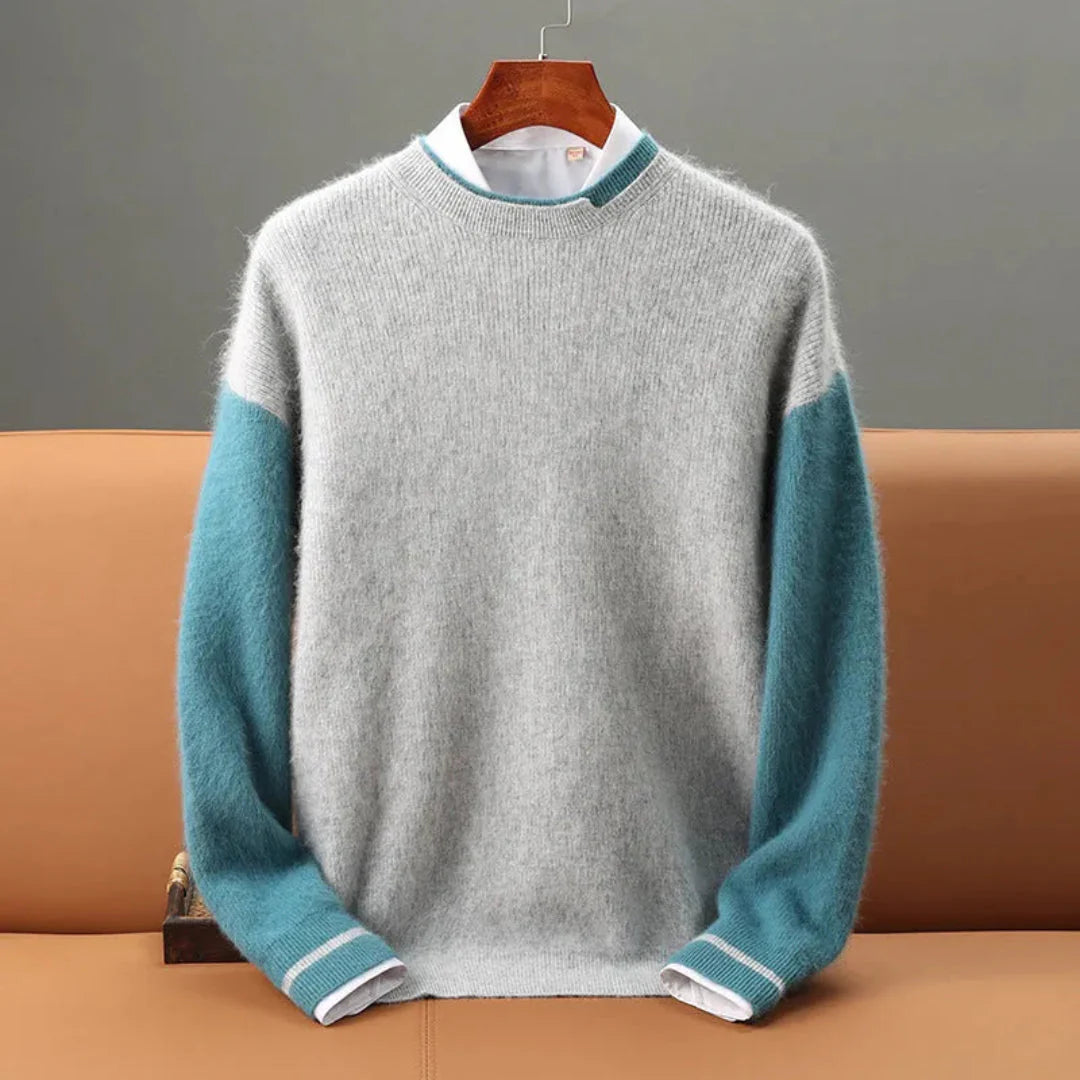 Beckett cashmere pullover two-tone colorblock design premium softness lightweight winter sweater