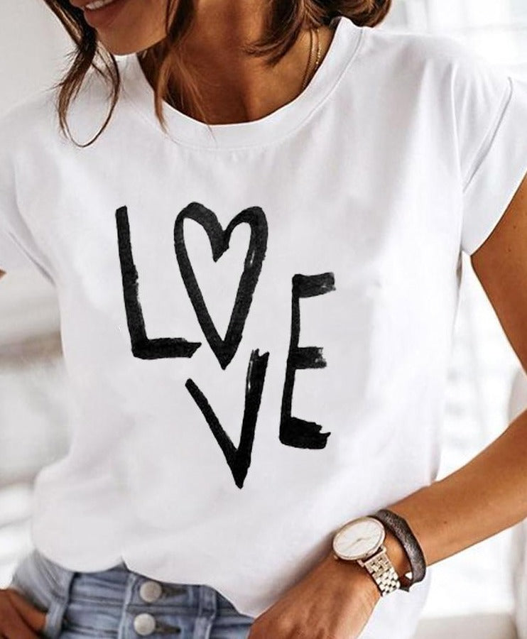 Women's printed summer t-shirt crew neck vibrant graphic print casual relaxed fit