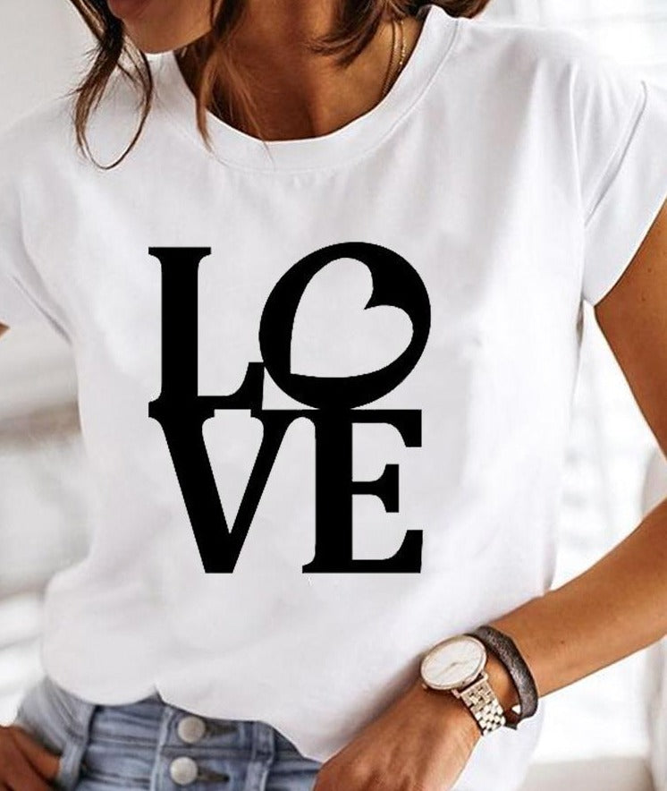 Women's printed summer t-shirt crew neck vibrant eye-catching graphic print casual style
