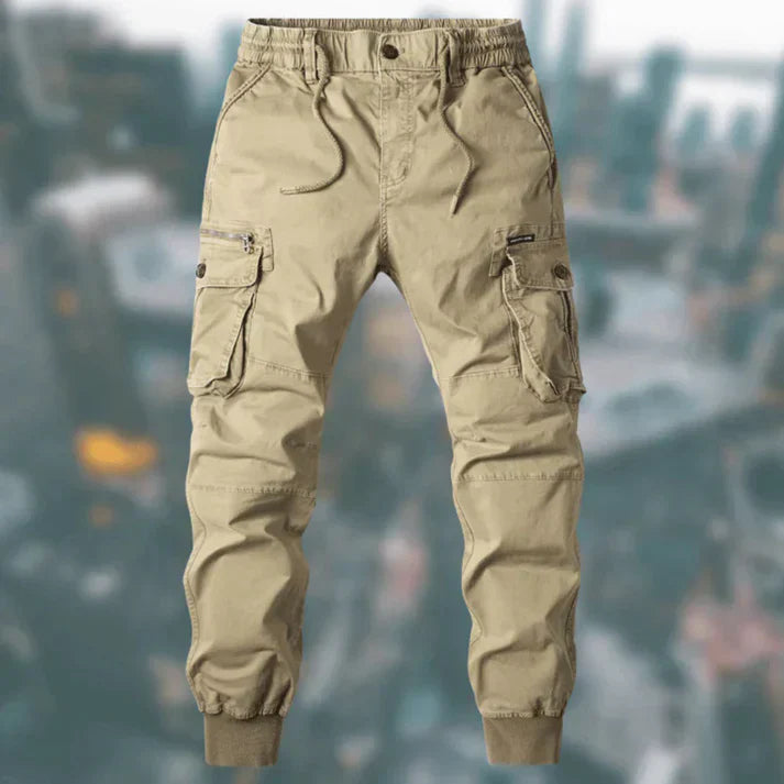 Beau men's cargo pants olive green relaxed fit with multiple utility pockets for travel