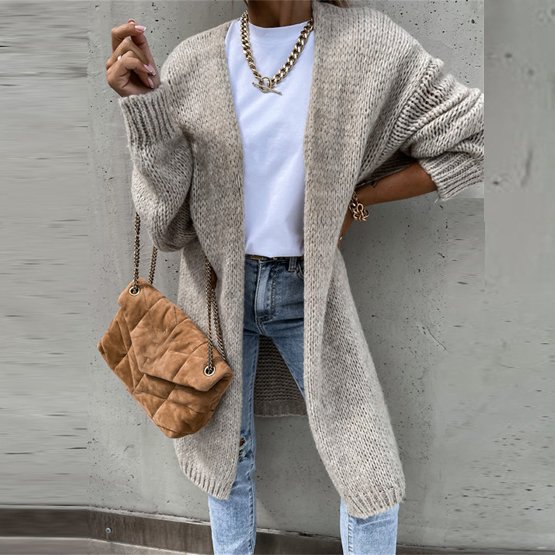 Women's relaxed fit long open-front cardigan soft knit cozy everyday layering style