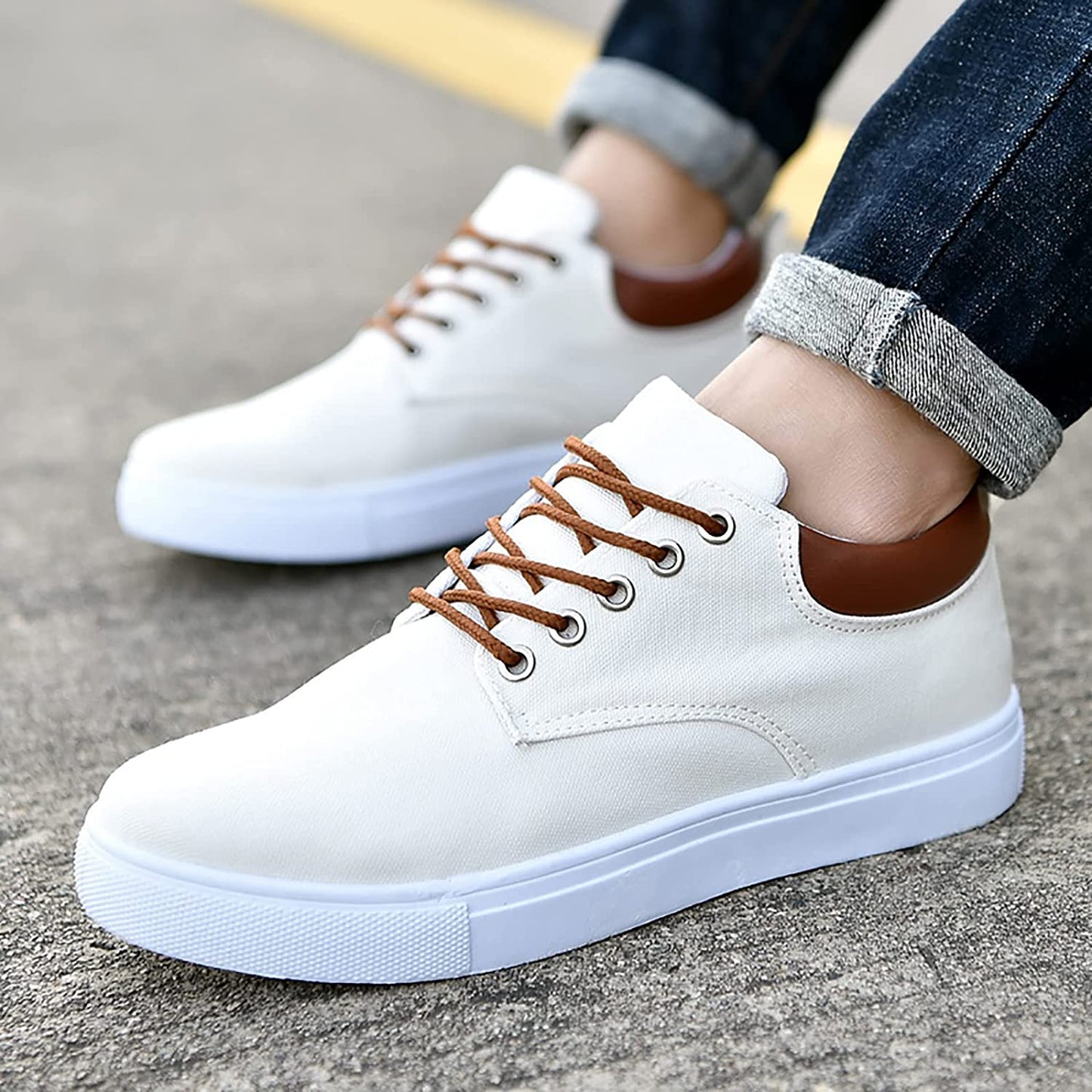 Max white men's sneakers with raised supportive sole, versatile elegant design for office and sports