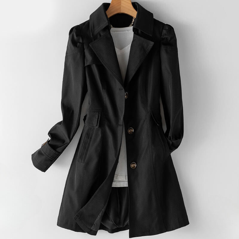 Sofia Amoretti Bella Vita women's beige trench coat premium cotton-poly blend sleek silhouette