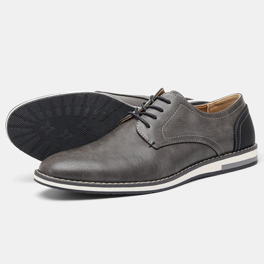 Bellmonte two-tone leather oxford shoes brown premium smooth toe contrast denim-look quarters professional