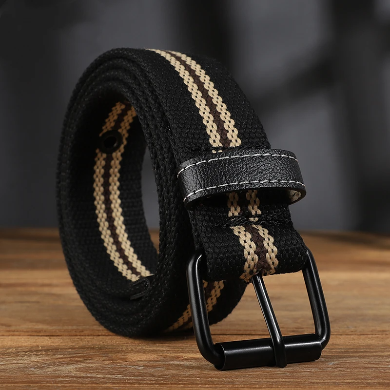 Santiago rugged olive canvas military belt adjustable double ring buckle with leather accents outdoor style