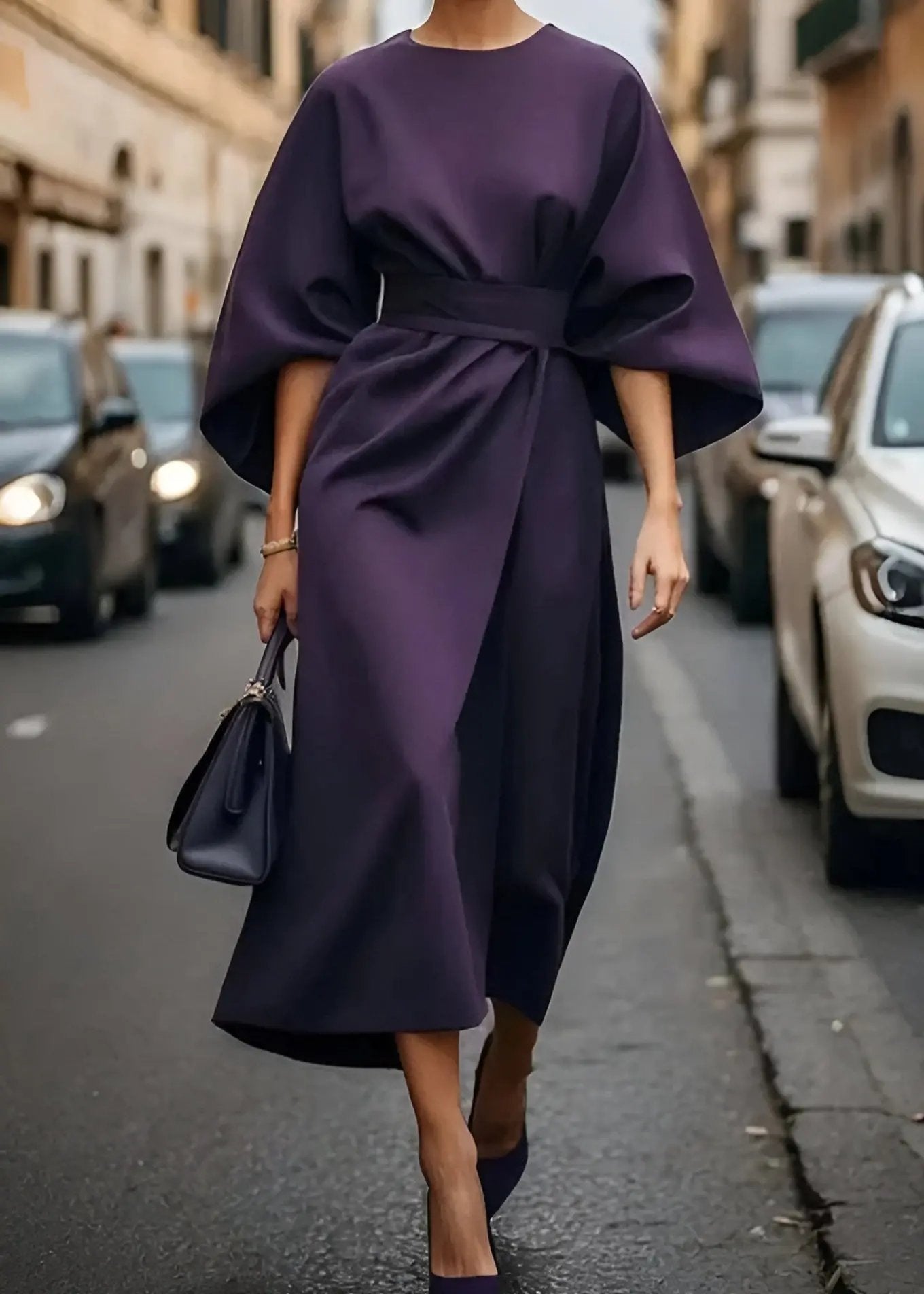 Women's aurora belted maxi dress flowy kimono sleeves cotton blend day-to-night elegance