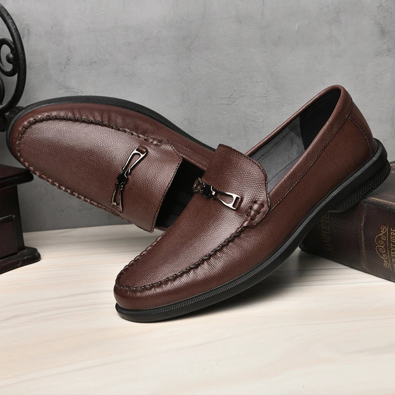Belvedere men's genuine leather loafers tan slip-on with sleek metal bit detail and cushioned insole