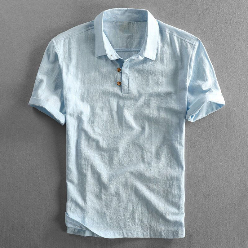 Men's beige linen-cotton blend polo shirt relaxed fit classic collar lightweight breathable summer style