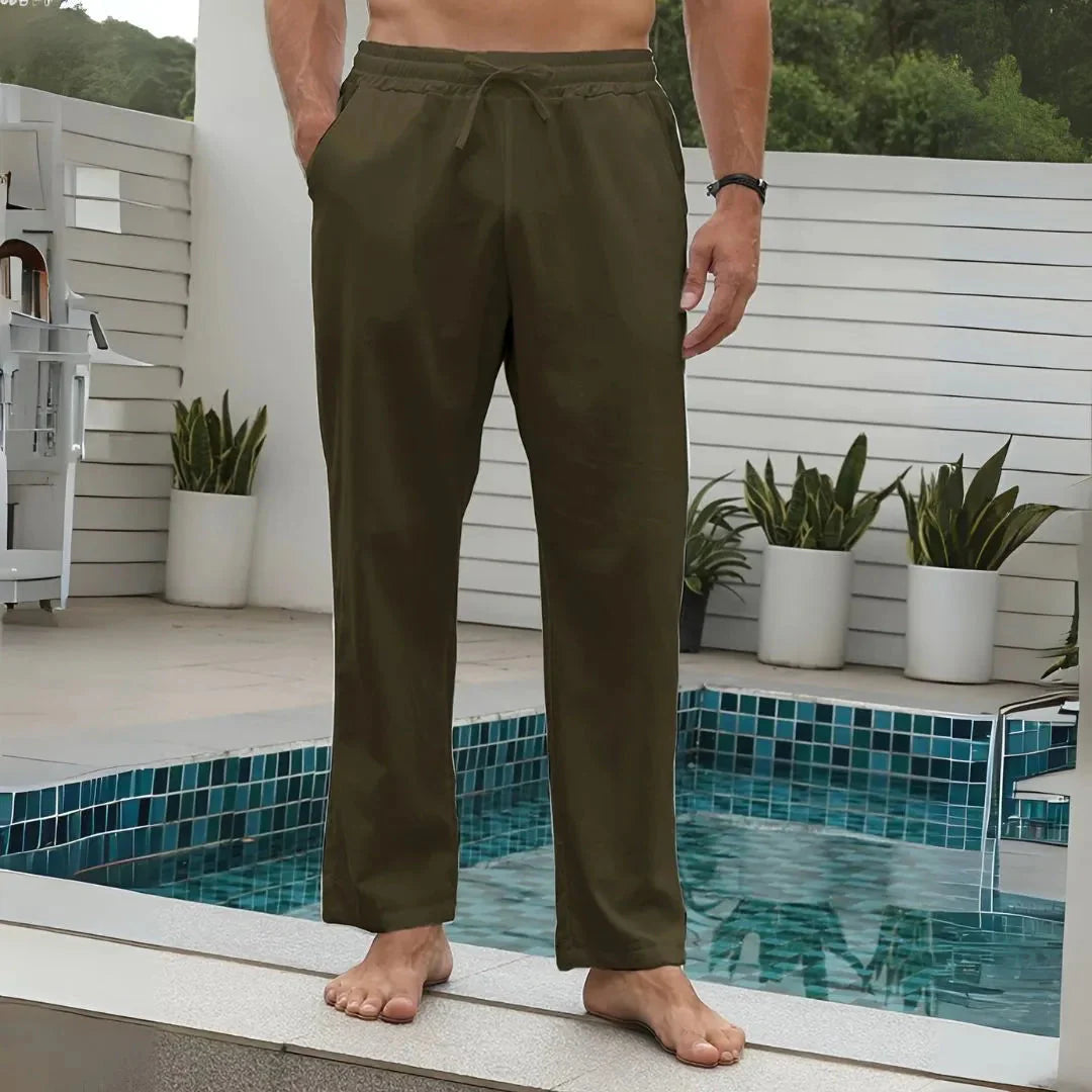 Unisex linen-cotton blend drawstring pants lightweight breathable relaxed fit summer comfort