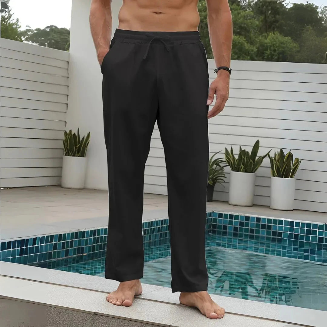 Unisex linen-cotton blend pants lightweight relaxed fit with adjustable drawstring waist summer comfort