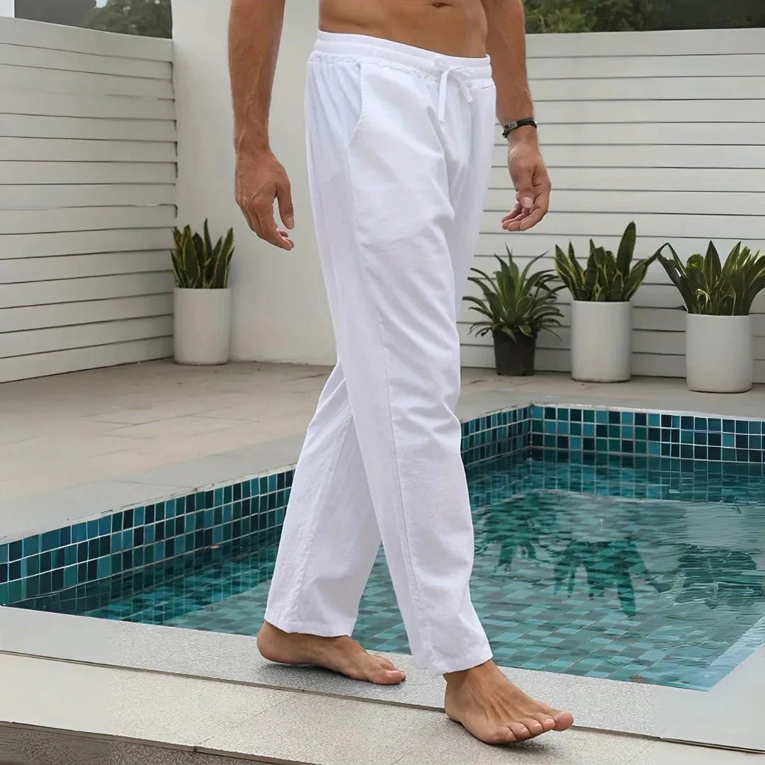 Unisex linen-cotton blend drawstring pants lightweight breathable relaxed fit summer comfort