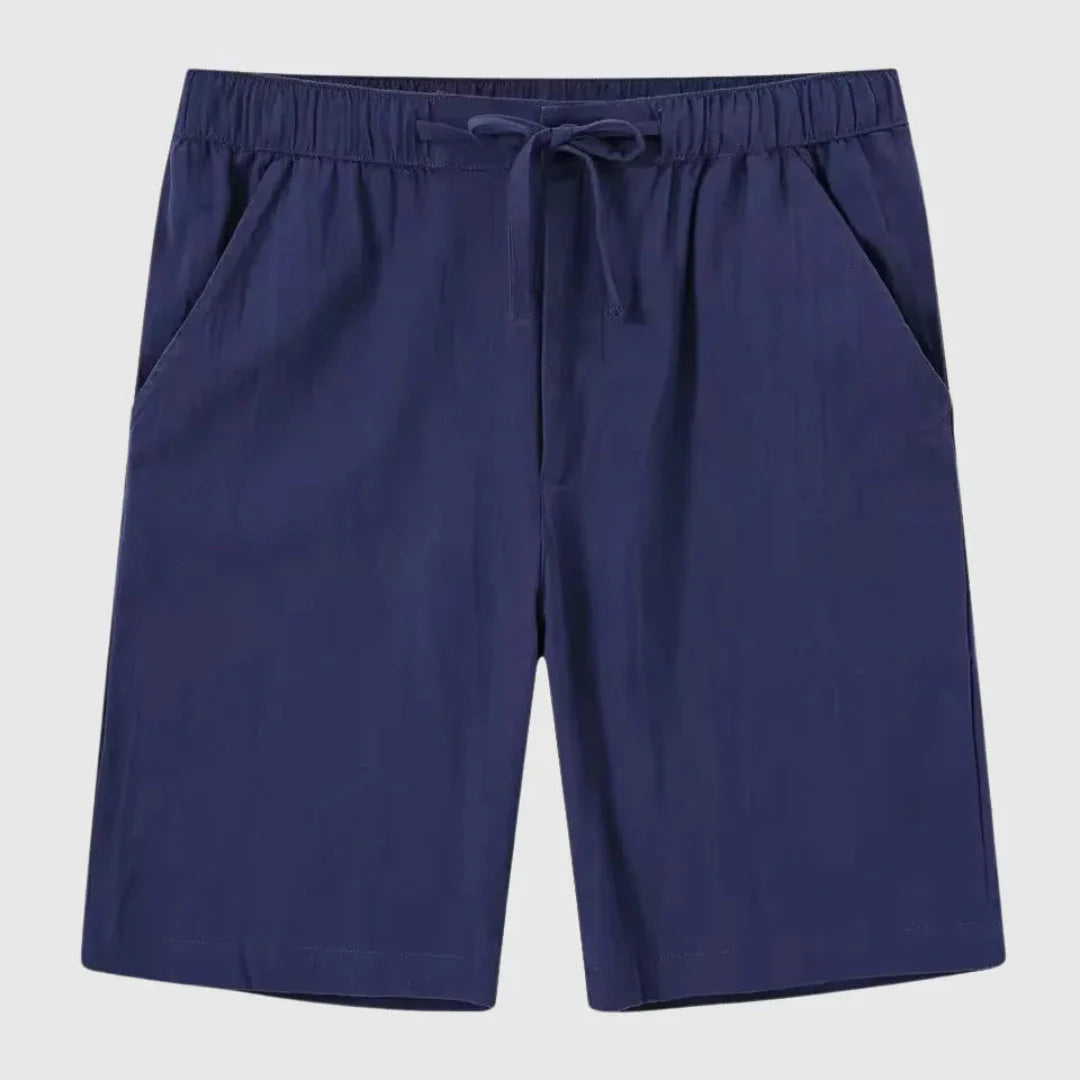 Men's mid-rise linen-cotton blend drawstring shorts relaxed fit breathable lightweight summer casual