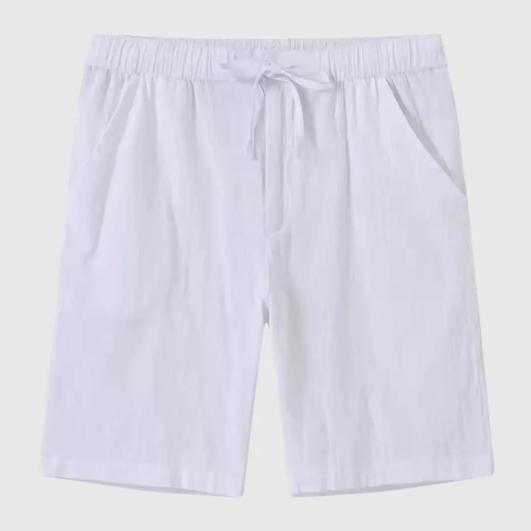 Men's mid-rise cotton-linen drawstring shorts relaxed fit breathable lightweight summer casual style