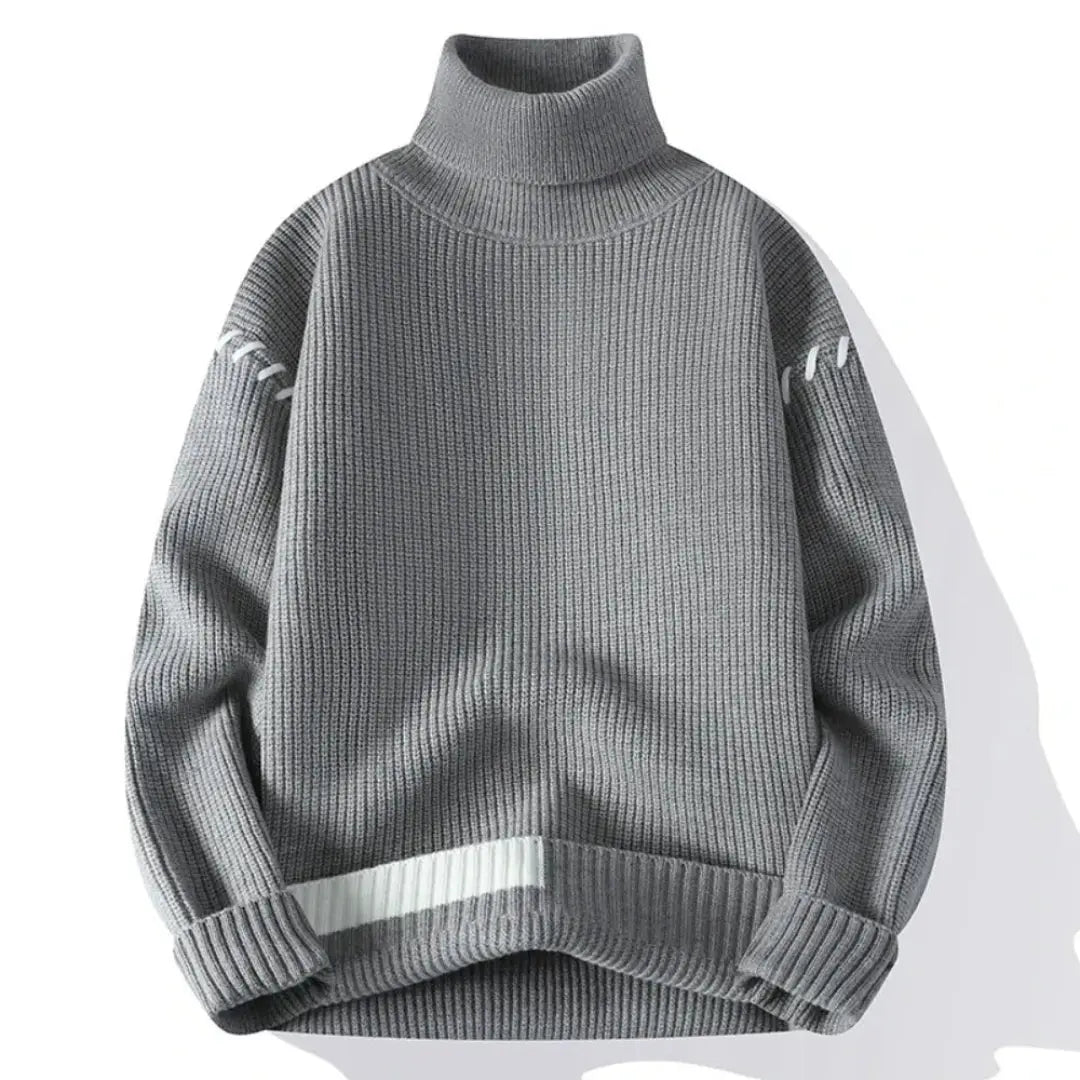 Beige patchwork turtleneck knit sweater cozy casual fit for autumn winter warmth