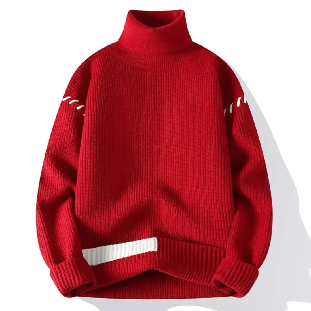 Beige patchwork turtleneck knit sweater casual cozy style for autumn winter warmth
