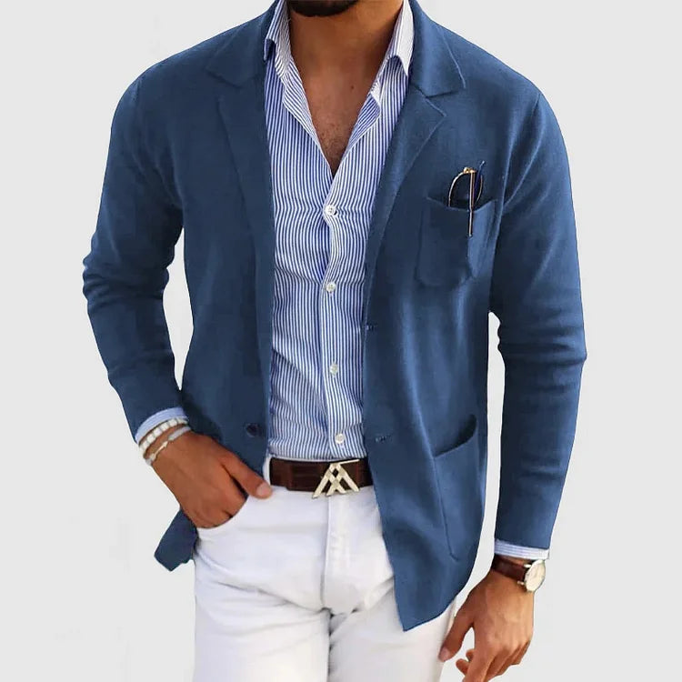 Men's relaxed-fit knit blazer with button closure and front pockets smart casual style