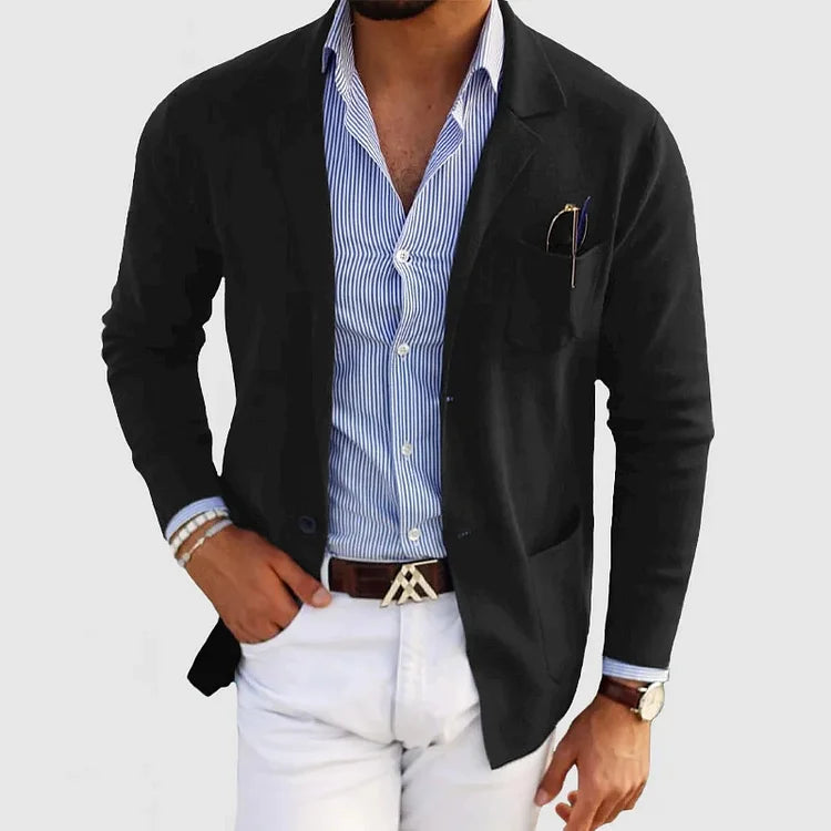 Men's relaxed-fit knit blazer with button closure and front pockets smart casual style
