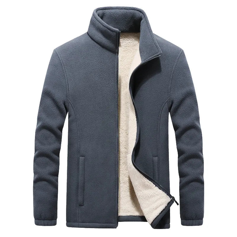 Men's comfort fit fleece jacket soft cozy interior lightweight warm layer for active everyday wear
