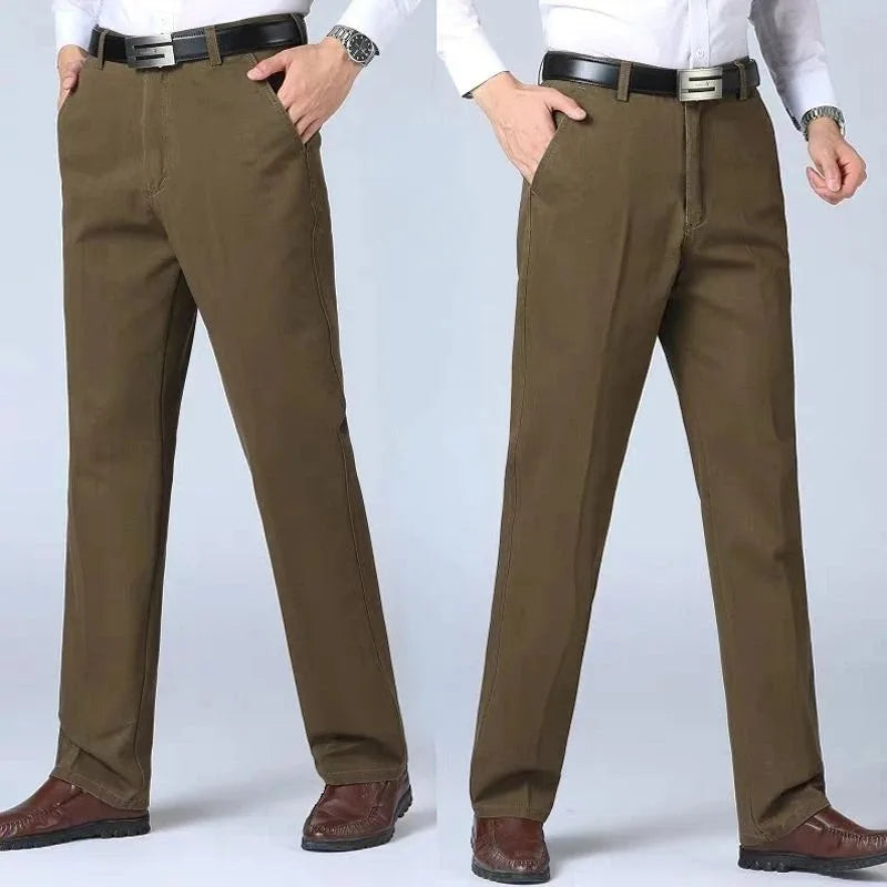 Men's khaki loose fit chinos relaxed silhouette versatile office casual comfort pants