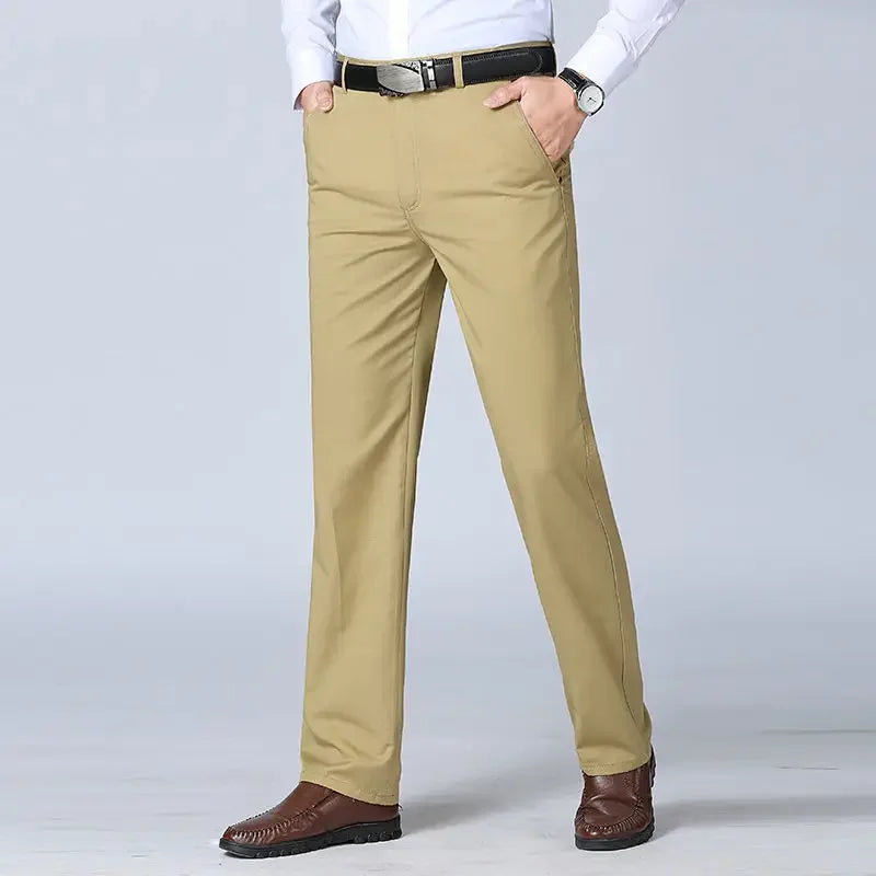 Men's loose fit khaki chinos comfort pants versatile office casual relaxed style