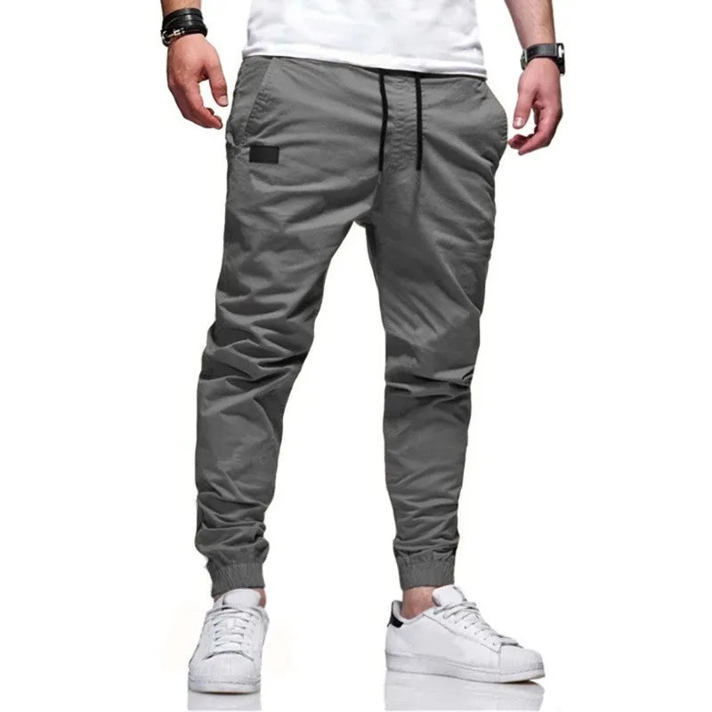 Men's gray jogger harem pants relaxed tapered cut four-pocket athletic streetwear