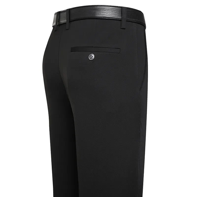 Men's slim-fit stretch suit trousers in classic neutral, breathable fabric for business and casual wear