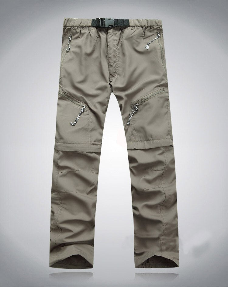 Men's khaki convertible zip-off hiking pants with breathable fabric for trail and city wear