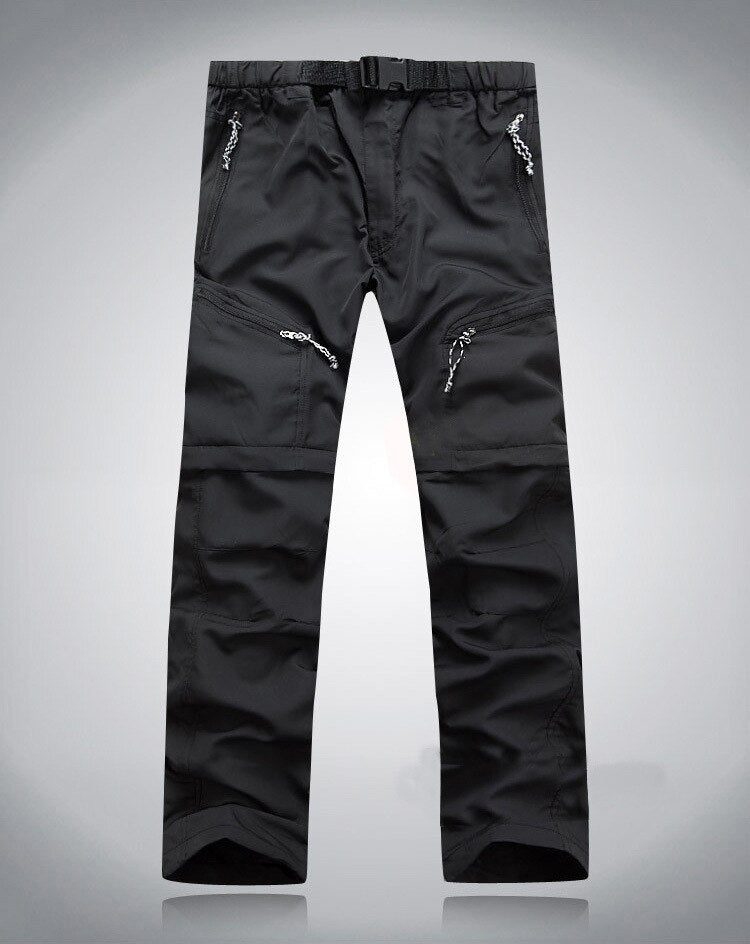 Men's convertible zip-off hiking pants in neutral tone, lightweight breathable fabric for trail and city wear