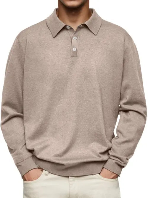 Men's long sleeve polo shirt classic fit versatile everyday comfort neutral tones refined silhouette