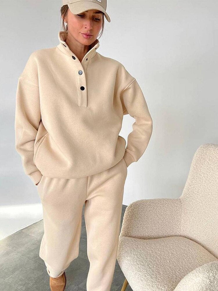 Women's oversized fleece jogging set cozy loungewear ultra-soft plush relaxed fit casual style