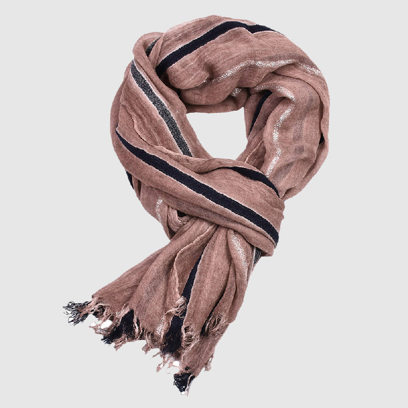 Bergamo golden thread scarf bold stripes shimmering viscose blend fringed edges chic women