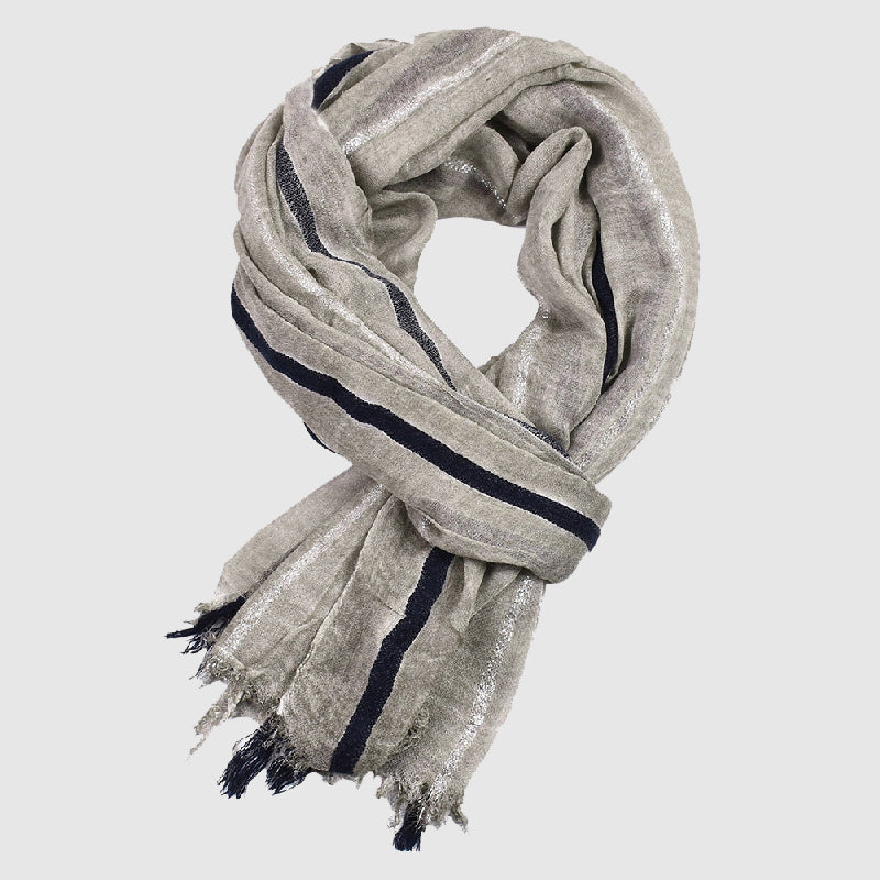 Bergamo golden thread scarf bold stripes shimmering viscose blend fringed edges chic women