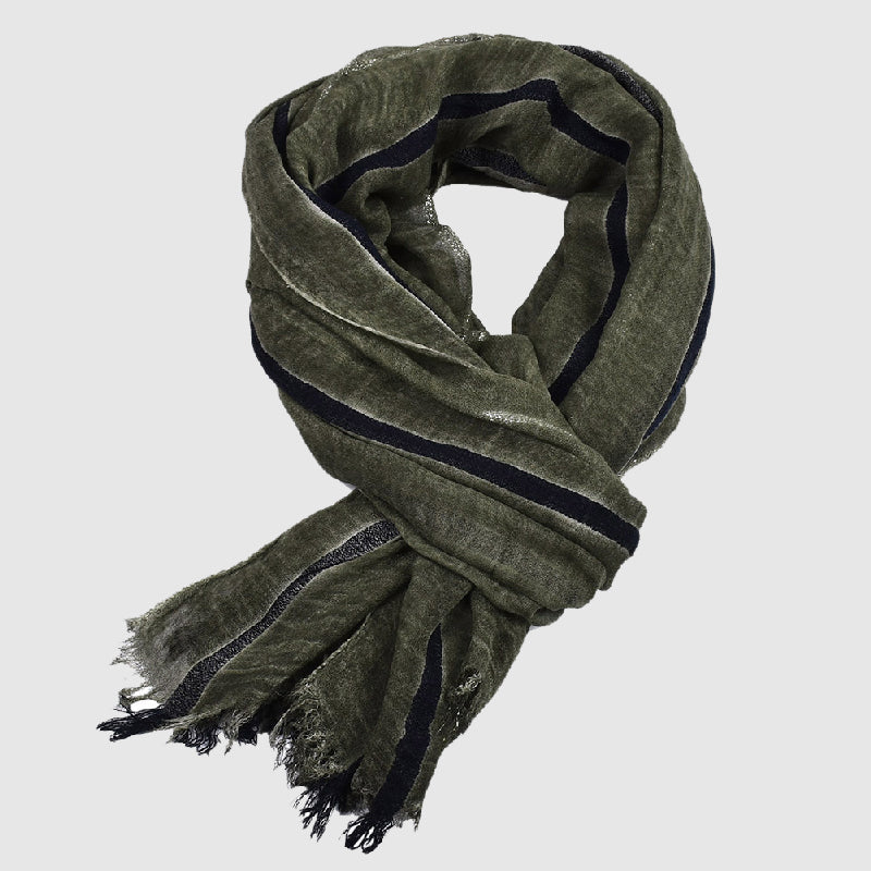 Bergamo golden thread scarf with bold stripes, shimmering threads, and fringed edges for chic women
