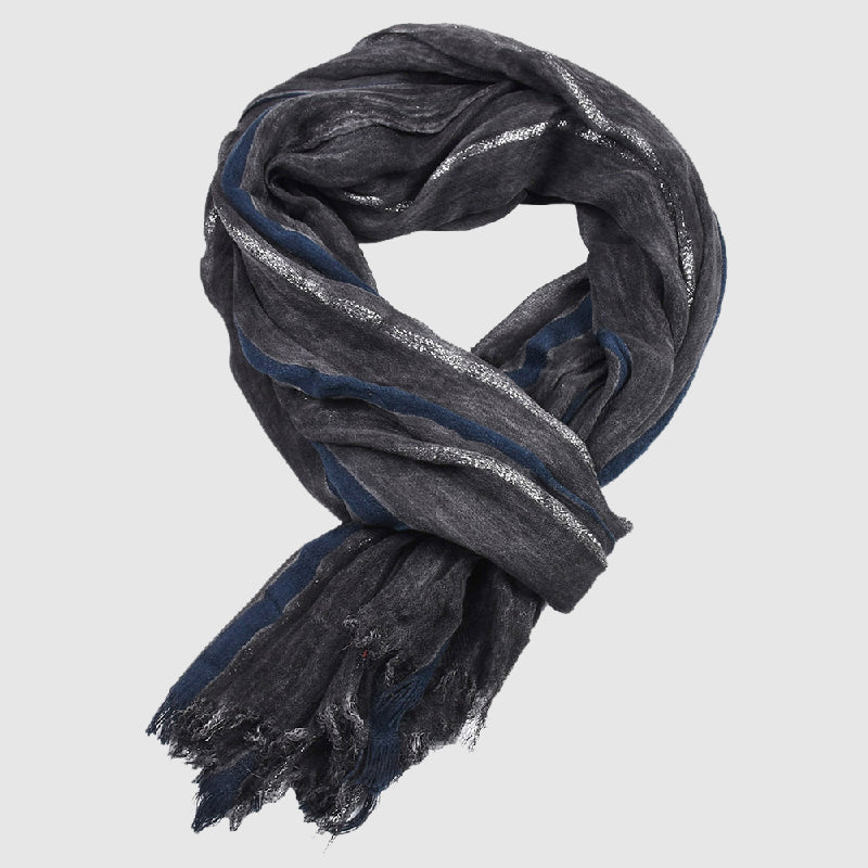 Bergamo golden thread scarf bold stripes shimmering viscose blend fringed edges chic women